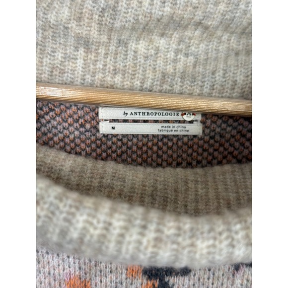 Anthropologie Emmy Cowl Neck Tunic Sweater Leopard Print Beige Pink Orange Sz M - Picture 5 of 10